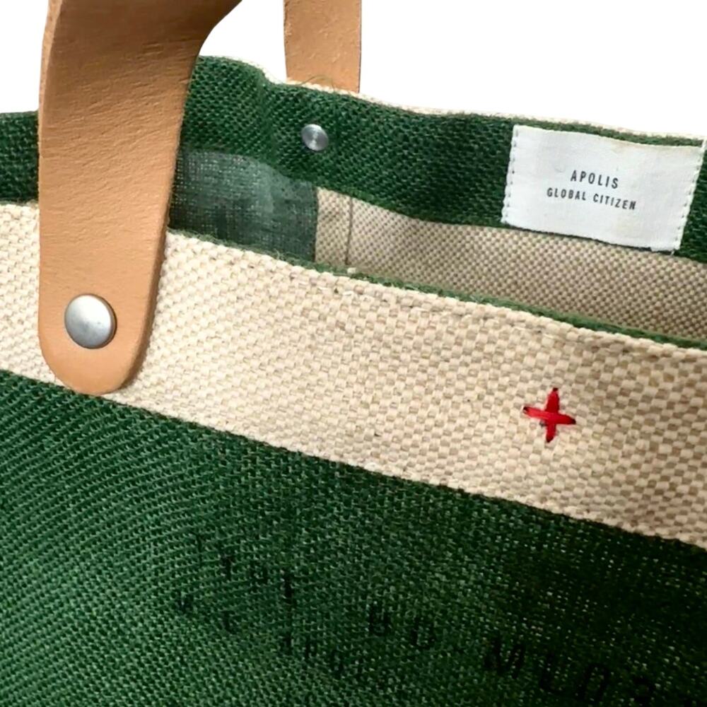 Apolis Global Citizen Magnolia Market Green Tote Bag 100% Natural Golden Jute - Picture 10 of 15